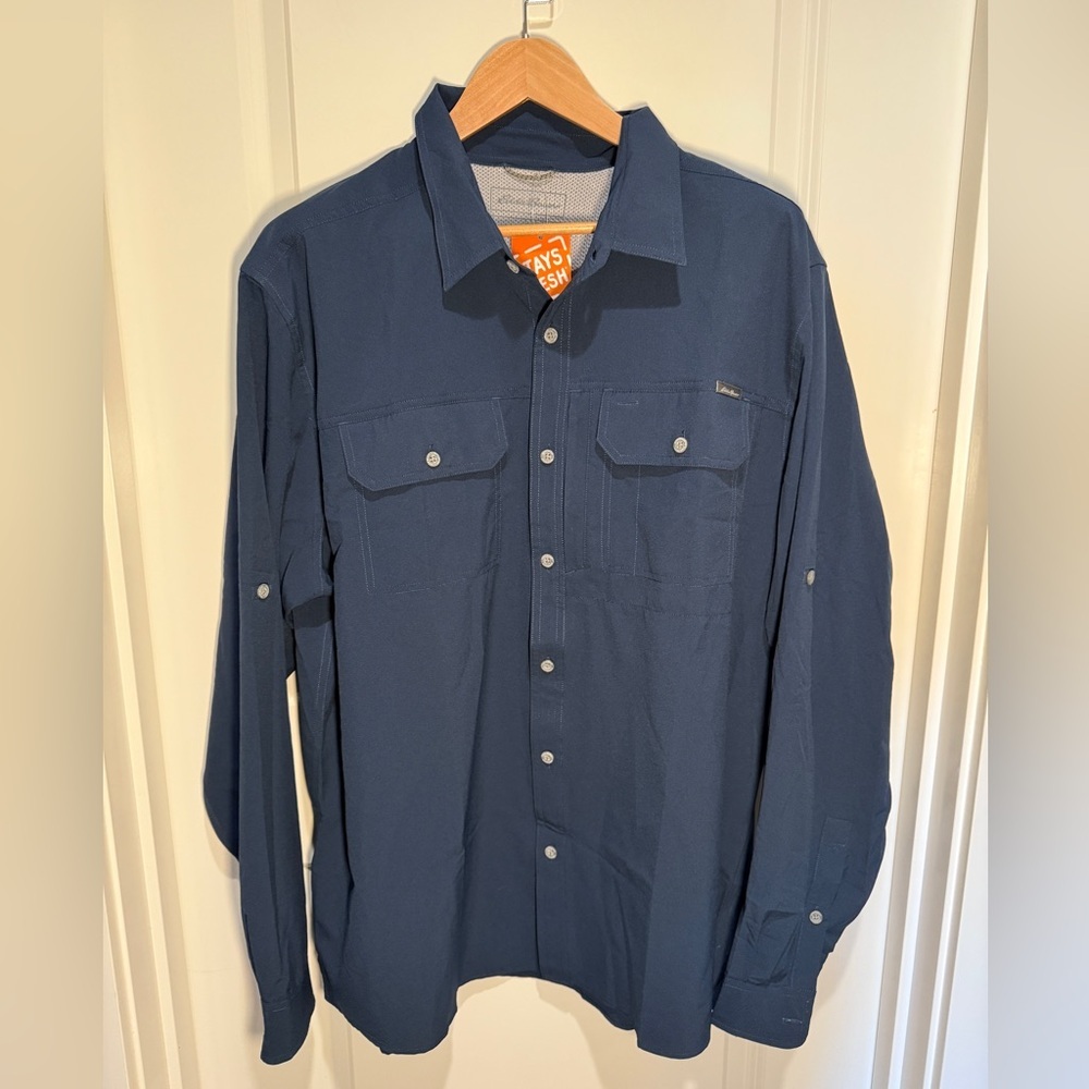 EDDIE BAUER - Men’s 2XL Long Sleeve Button Down Polygiene BioStatic in Navy NWT